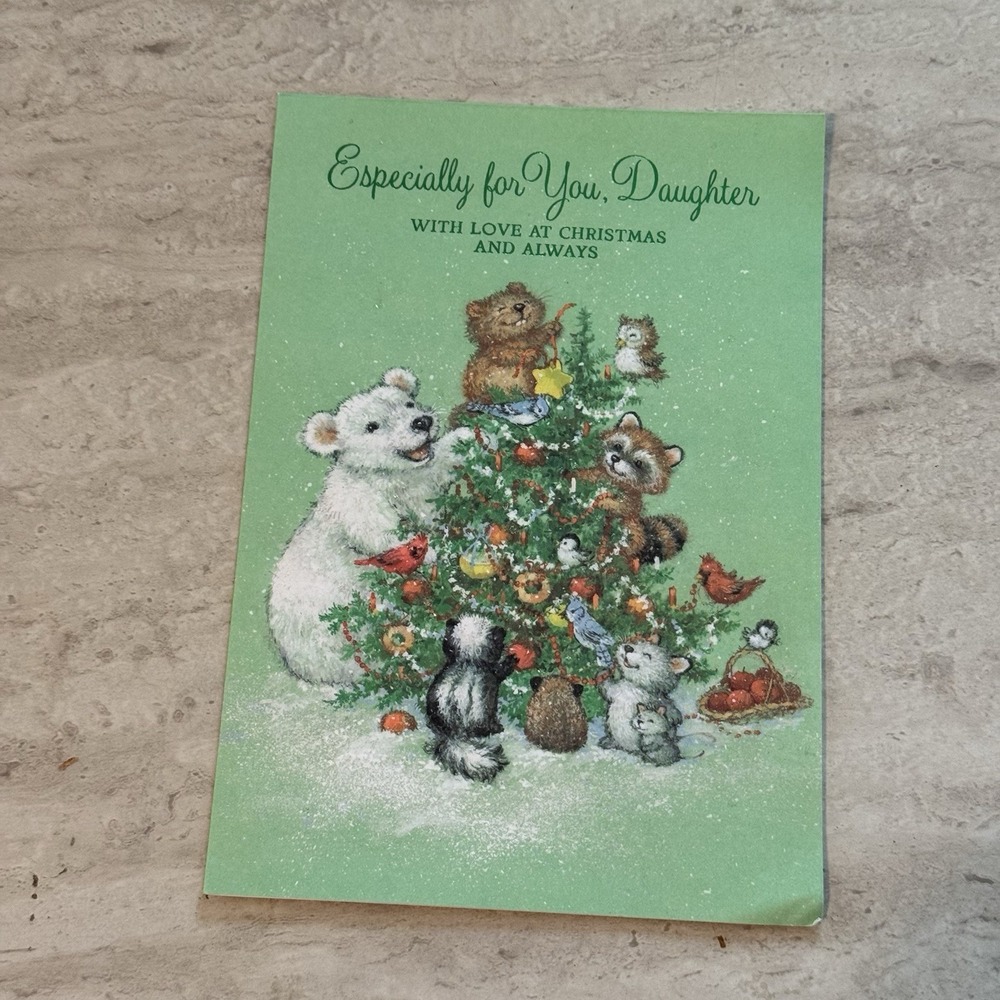 Vintage 90s Christmas Card Woodland Creatures For Daughter UNUSED No Envelope